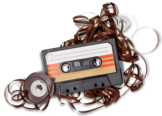 Unspooled vintage cassette tape